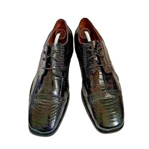 Stacy Adams Shoes Men's Size 10W Black Genuine Snake Leather Square Toe Oxford